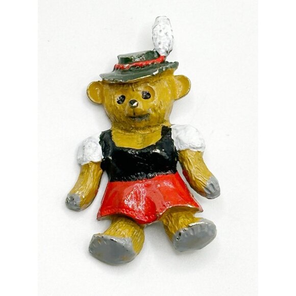 Unbranded Jewelry - Vintage Enamel Pewter Oktoberfest Bear Pin Brooch German Dressed Female